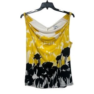 Cache Y2K Floral Cowl Neck Sleeveless Top - Yellow & Black Poppy Print